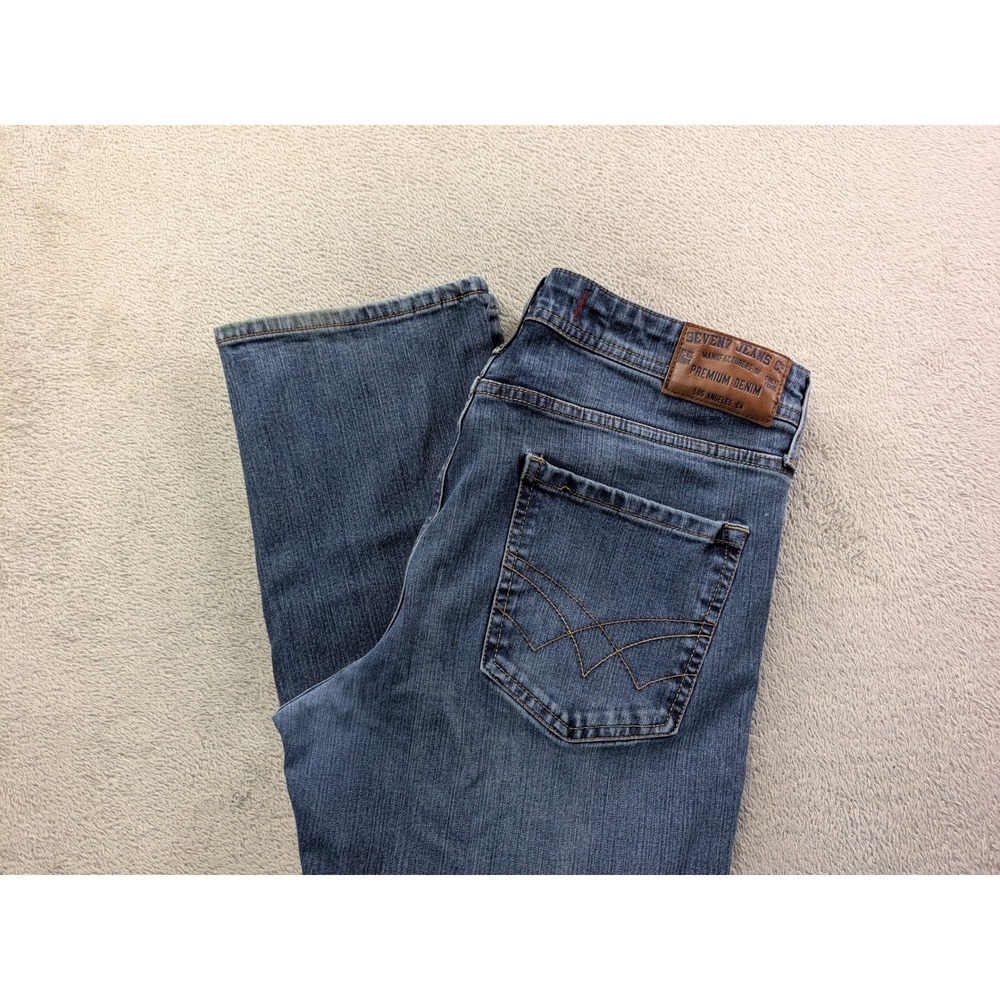 Seven7 Premium Denim Co Mens Straight Fit Jeans Blue Wash W32 L30 Stretch